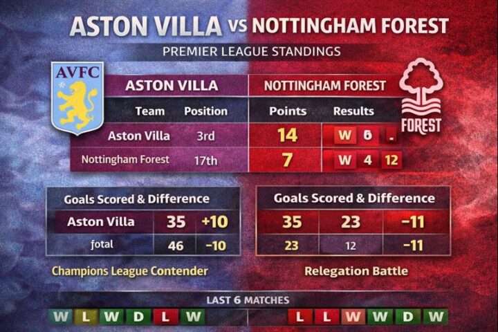 Aston Villa vs Nottingham Forest Standings