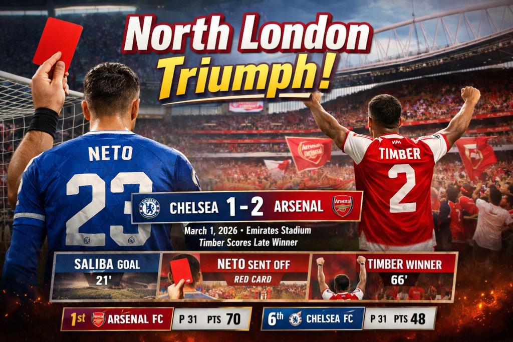 Arsenal F.C. Vs Chelsea F.C. Timeline (2-1) and H2H Results